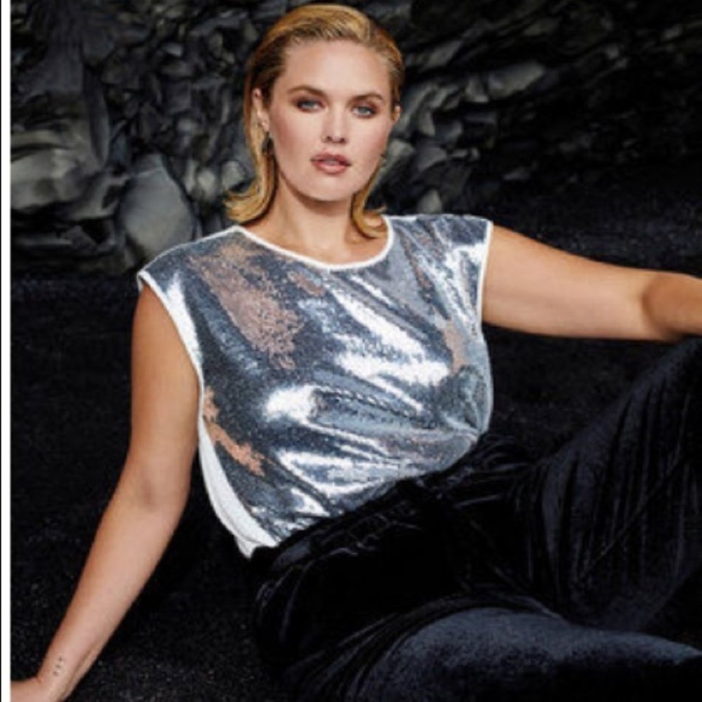 26 4X new ELOQUII Silver Sequin Top High low tank